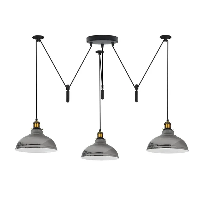 Pulley Pendant Light 3 Light Dome Shade E27 Adjustable Cord ~5600