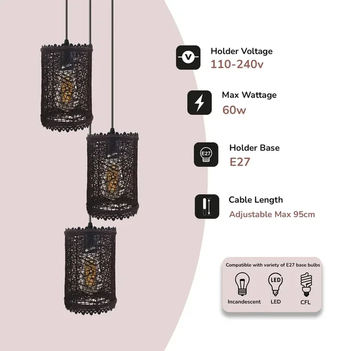 Rattan Ceiling Pendant Shade E27 cord Hanging Lights~4218