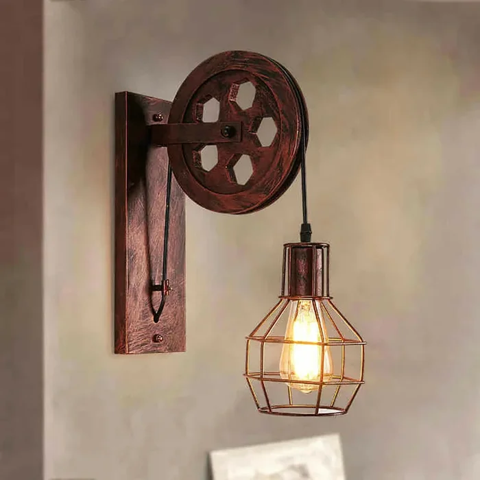 Retro Vintage Pulley Light Shade Wheel Ceiling Lifting Industrial UK~2690