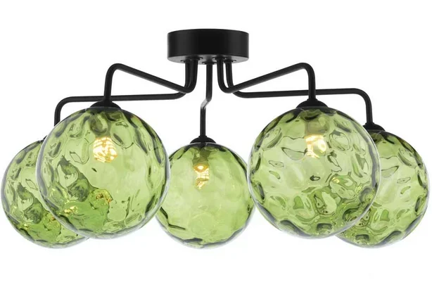 Rubens 5 Light Semi Flush Matt Black Green Dimple Glass RUB5BLC/GALG014