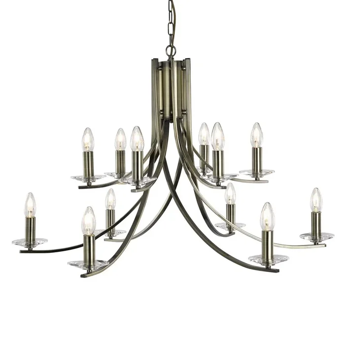 Searchlight Ascona – 12Lt Ceiling, Antique Brass Twist Frame With Clear Glass Sconces 41612-12Ab