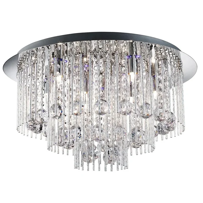 Searchlight Beatrix Blue Led/8Lt Ceiling Flush, Chrome, Twist Tubes & Clear Crystal Ball Drops 9198-8Cc