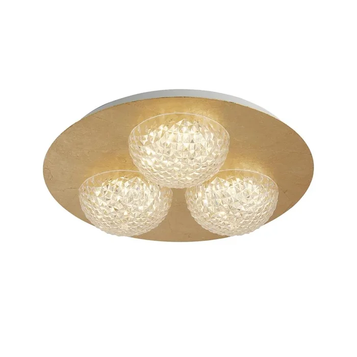 Searchlight Celestia 3Lt Round Led Ceiling Light – Gold Leaf With Clear Acrylic 32511-3Go