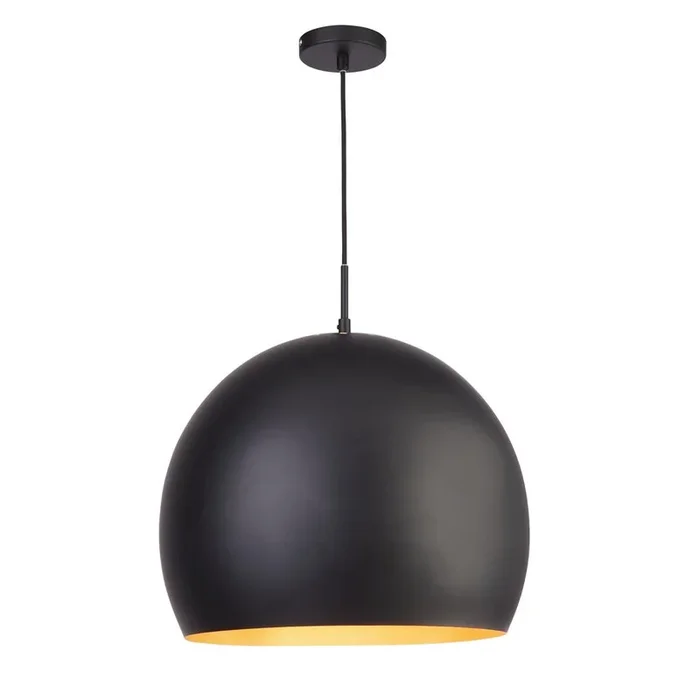Searchlight Chicago Industrial Pendant – 1Lt 40Cm Matt Black Ball Pendant, Gold Interior 3039Bk