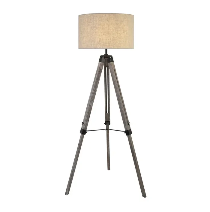 Searchlight Easel Floor Lamp, Washed Brown Base, Linen Drum Shade 6006Br