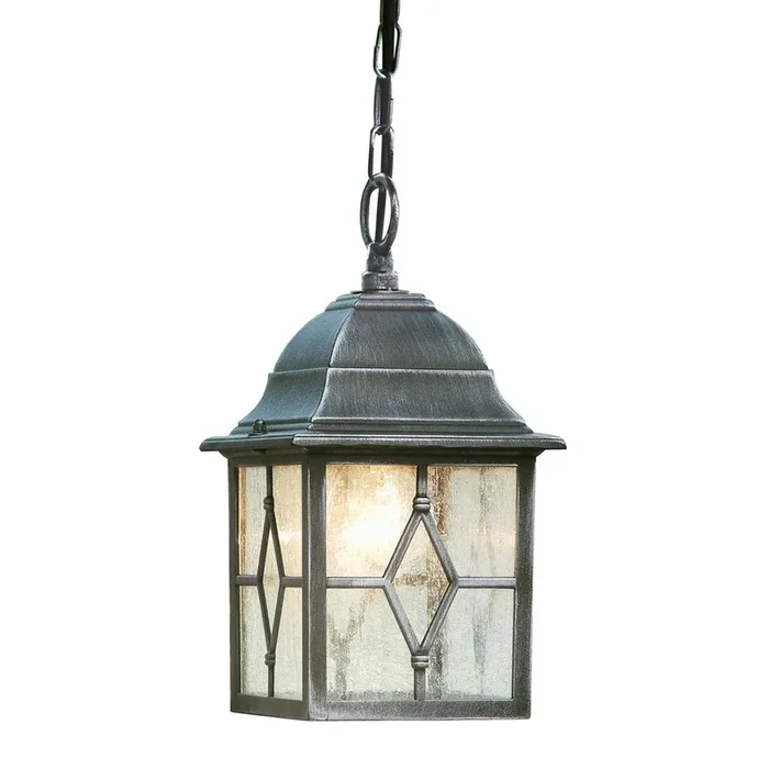 Searchlight Genoa – 1Lt Outdoor Pendant, Black Silver, Leaded Glass 1641
