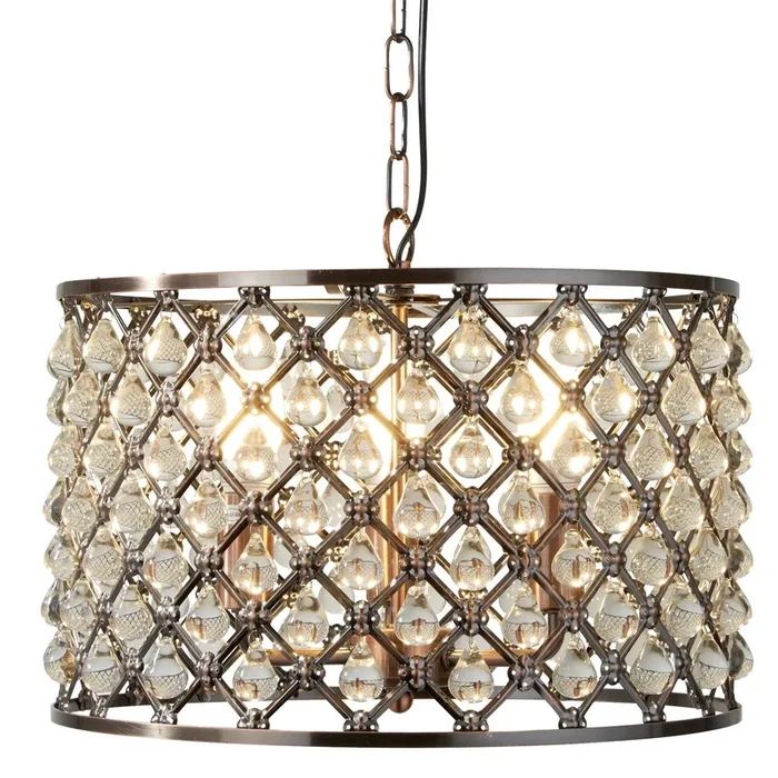 Searchlight Marquise 3Lt Drum Pendant – Antique Copper Metal & Glass Search Light Part Number 7813-3CU