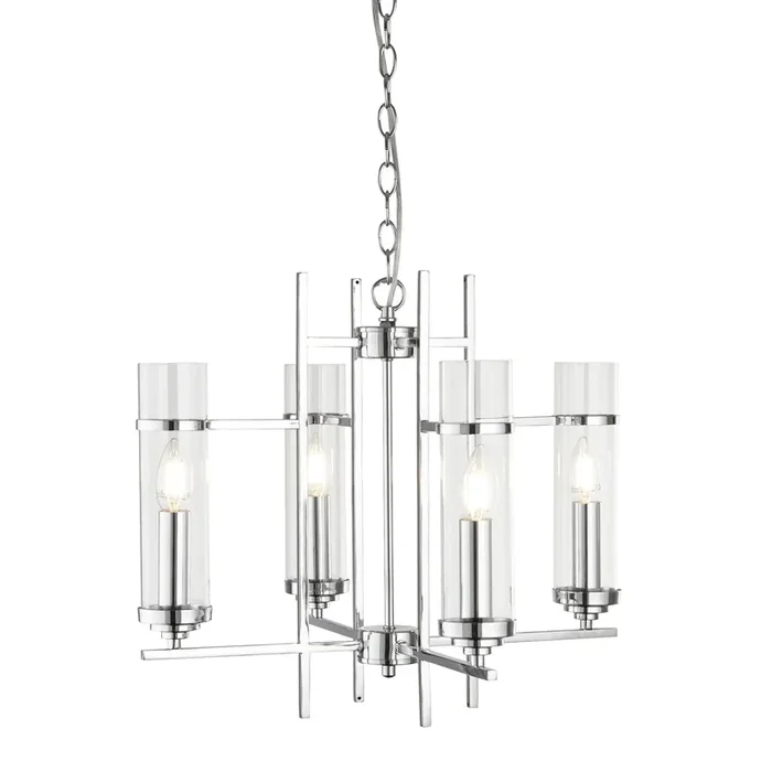 Searchlight Milo 4Lt Pendant – Chrome Metal & Glass Search Light Part Number 3094-4CC