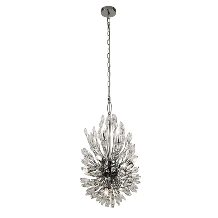 Searchlight Peacock 14Lt Pendant – Chrome Metal & Crystal Search Light Part Number 86012-14CC