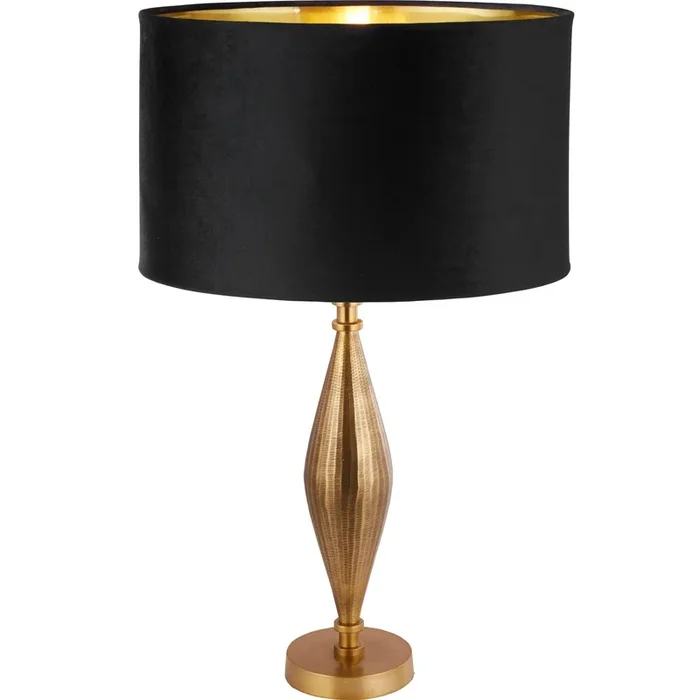 Searchlight Rye Table Lamp – Antique Brass Metal & Black Velvet Shade Search Light Part Number 84631BK