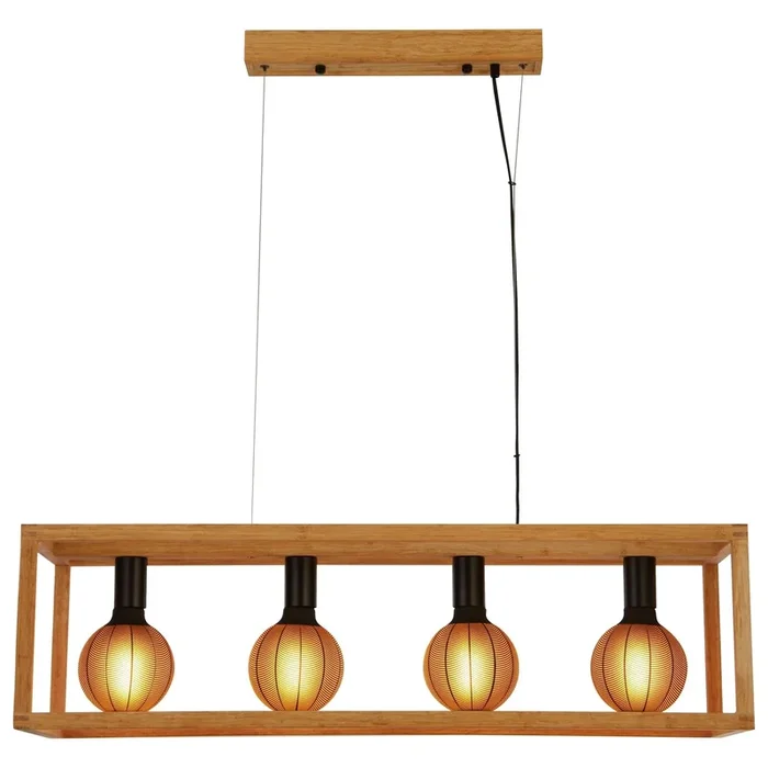 Searchlight Square 4Lt Pendant – Natural Wood & Black Metal Search Light Part Number 54741-4NA