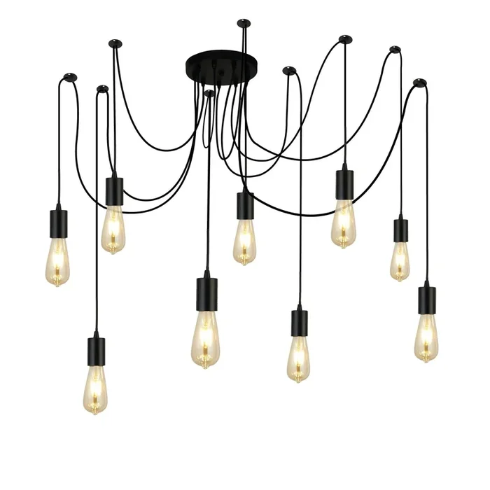 Searchlight Squiggle 9Lt Pendant – Black Metal & Cables Search Light Part Number 9669-9BK