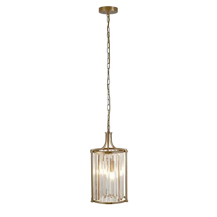 Searchlight Victoria 2Lt Pendant – Antique Brass Metal & Clear Crystal Search Light Part Number 8092-2AB