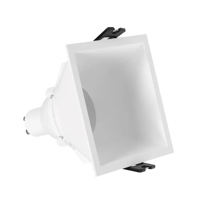 Square Low UGR Downlight Cutout 85x85mm with 6W Daylight LED Bulb – GU10 – White