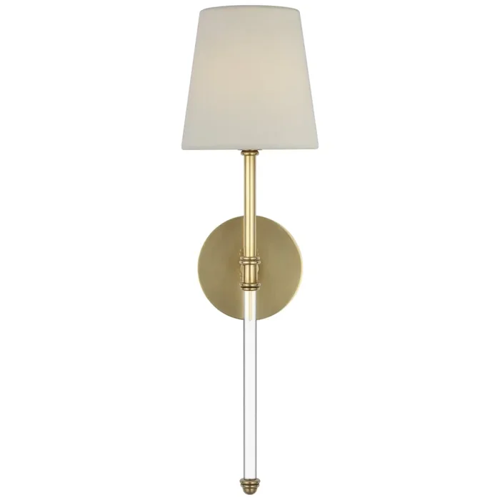 Suzanne Kasler Camille 20″ Cordless Sconce in Hand-Rubbed Antique Brass with Linen Shade Wall Light W6.5″ x H20.75″SK 2019HAB-L-CL