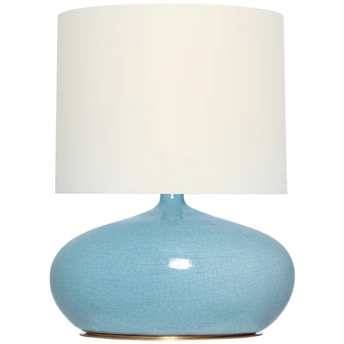 Thomas O’Brien Olinda 24″ Low Table Lamp in Crackled Robin with Linen Shade W18″ x H24.75″TOB 3691CRN-L