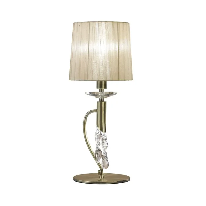Tiffany Crystal Table Lamp 1+1 Light E14+G9, Antique Brass With Soft Bronze Shade & Clear Crystal