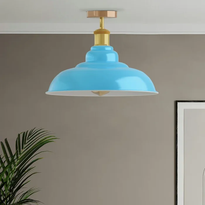 Vintage Blue Flush Mount Ceiling Light with Gold holder~3762