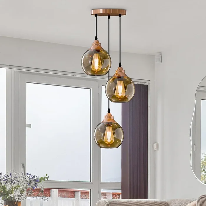 Vintage Smoked Glass Shade Pendant Ceiling Light~5954