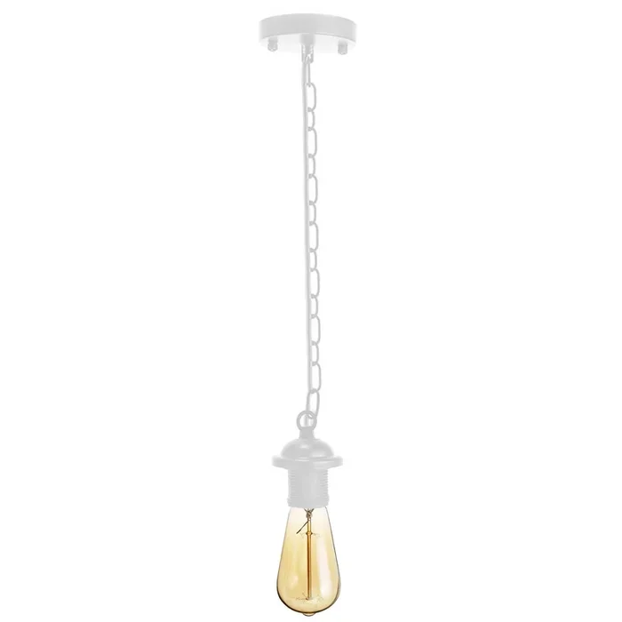 White Metal Ceiling E27 Lamp Holder Pendant Light With Chain~1779